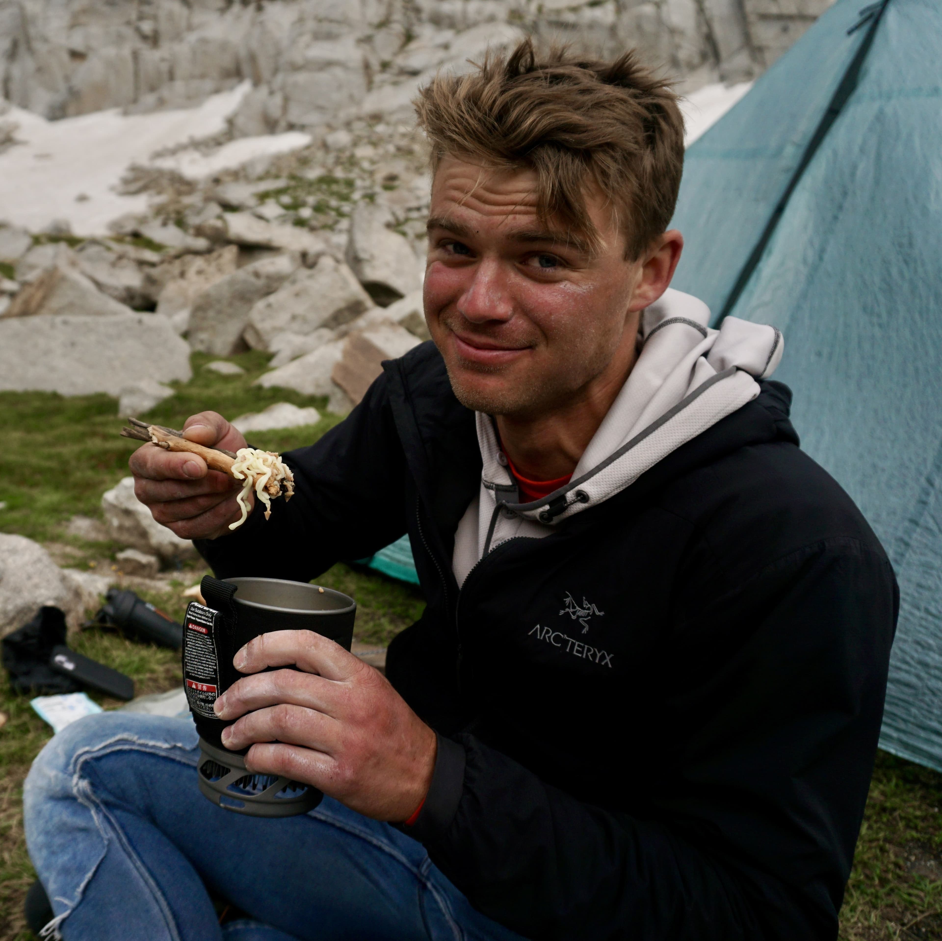 Enjoying ramen at Lone Peak