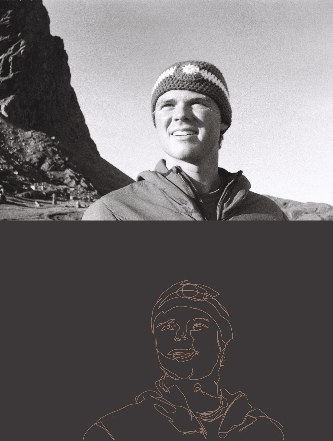 Stacked images of Mason and a line drawn Mason
